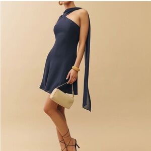 Reformation Navy One-Shoulder Mini Dress